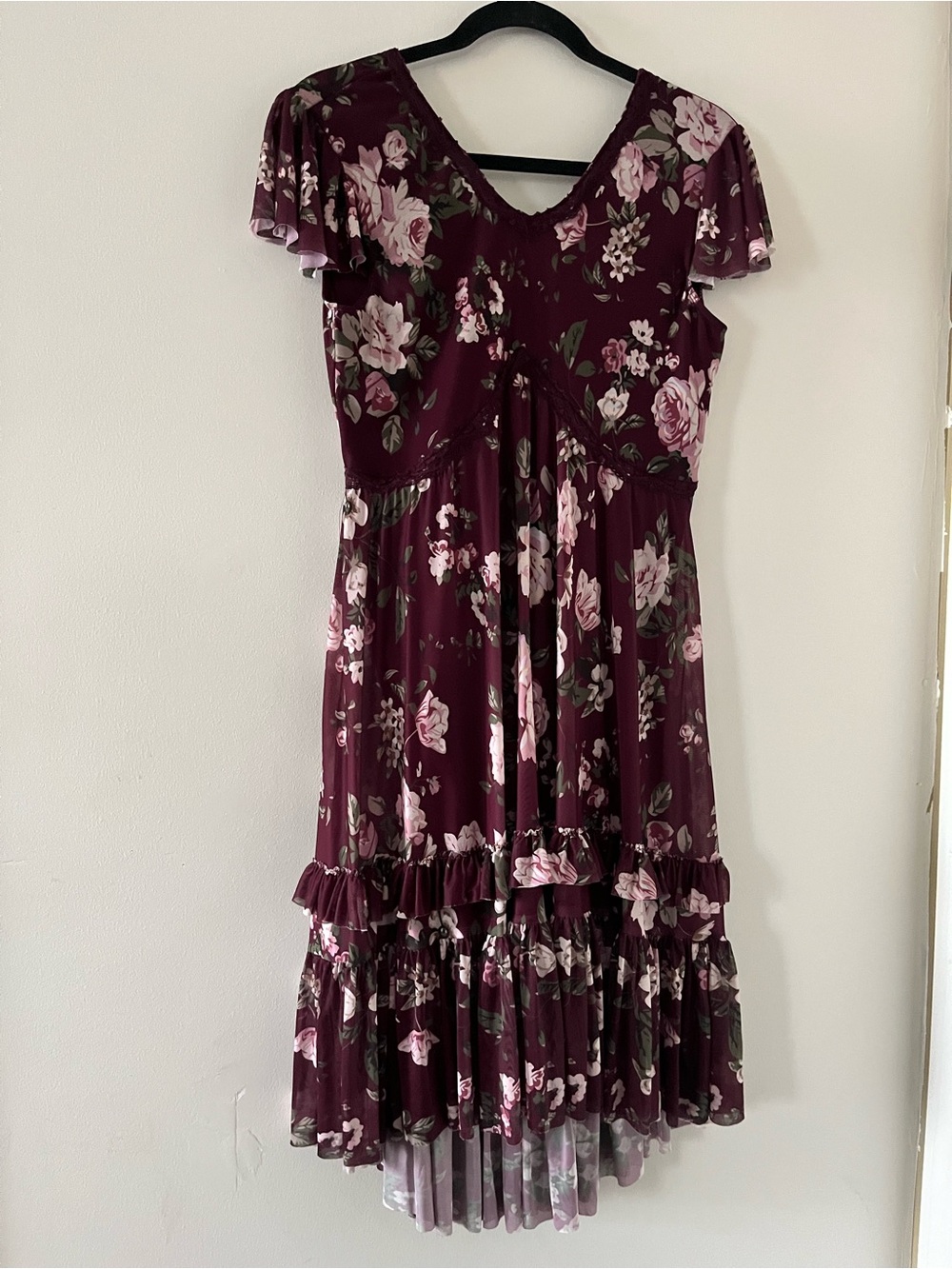 Revolution Burgundy Purple Floral Ballet Dance Dress Large Built in Leotard